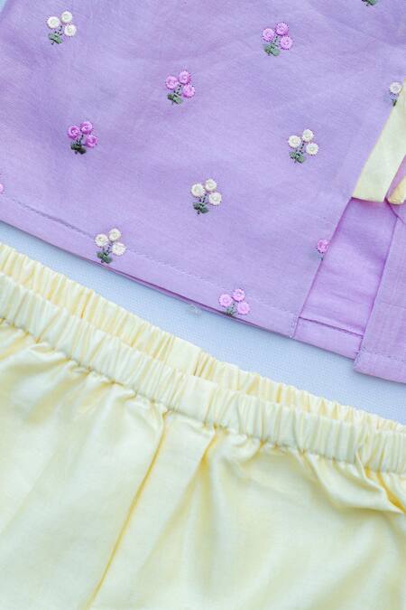 Snuggleme_Purple Chanderi Embroidery Floral Thread Angarkha Set _at_Aza_Fashions