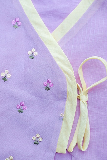 Buy_Snuggleme_Purple Chanderi Embroidery Floral Thread Angarkha Set 