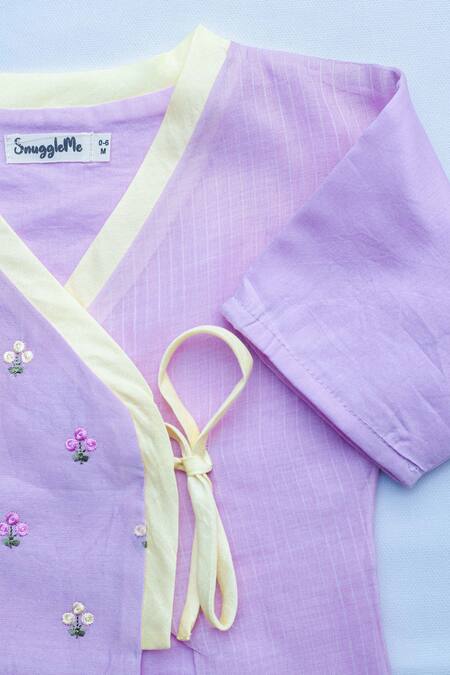 Shop_Snuggleme_Purple Chanderi Embroidery Floral Thread Angarkha Set 