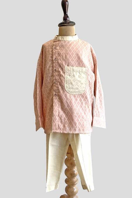 Buy_Snuggleme_Peach Cotton Geometric Pattern Kurta And Pant Set _Online_at_Aza_Fashions