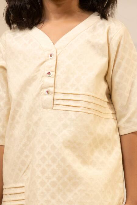 Snuggleme_Off White Cotton Geometric Pattern Kurta And Pant Set _Online_at_Aza_Fashions