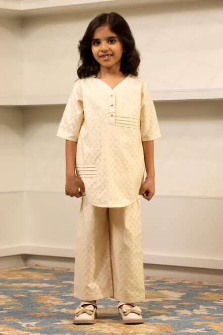 Buy_Snuggleme_Off White Cotton Geometric Pattern Kurta And Pant Set _Online_at_Aza_Fashions