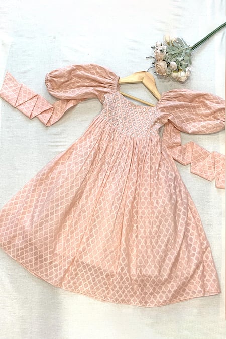 Buy Snuggleme Peach Cotton Sequins Hand Embroidered Dress Online at Aza Fashions Buy_Snuggleme_Peach Cotton Sequins Hand Embroidered Dress _Online_at_Aza_Fashions