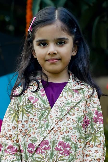 Snuggleme_Cream Chanderi, Cotton, Polyester Embroidery Floral Print Jacket Palazzo Set _Online_at_Aza_Fashions