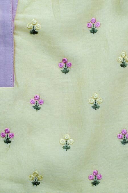 Shop_Snuggleme_Yellow Chanderi Embroidery Floral Thread Crop Top And Pant Set _Online_at_Aza_Fashions