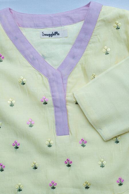 Snuggleme_Yellow Chanderi Embroidery Floral Thread Crop Top And Pant Set _at_Aza_Fashions