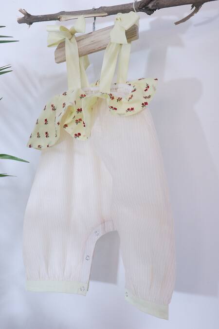 Snuggleme_Yellow Chanderi Embroidery Floral Thread Kids Romper _Online_at_Aza_Fashions
