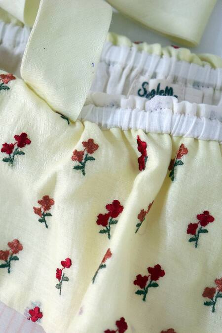 Buy_Snuggleme_Yellow Chanderi Embroidery Floral Thread Kids Romper _Online_at_Aza_Fashions