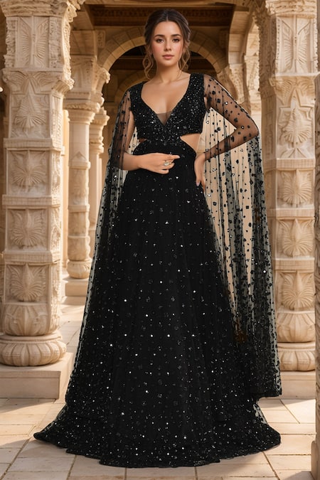 Kalighata Sequin Embellished Side Cut Out Gown 