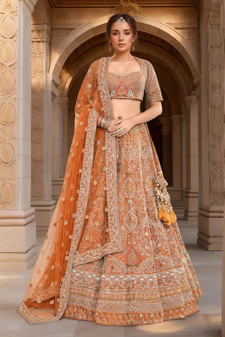 Kalighata Meghna Floral Embroidered Bridal Lehenga Set 