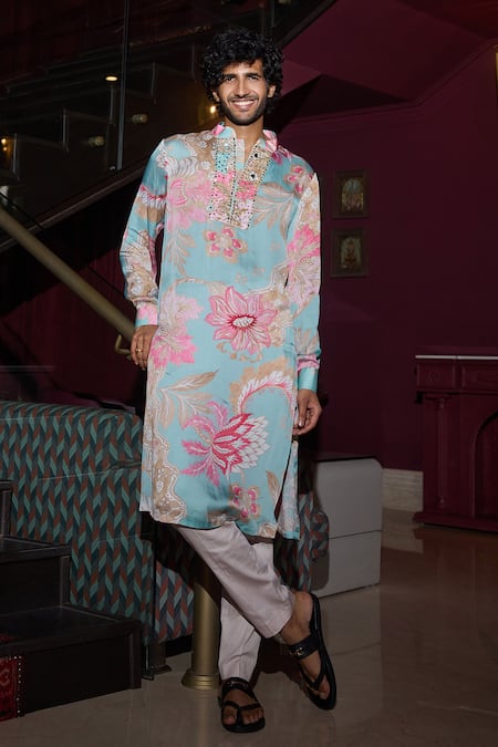 Mahima Mahajan Aquamarine Garden Print Kurta Set 