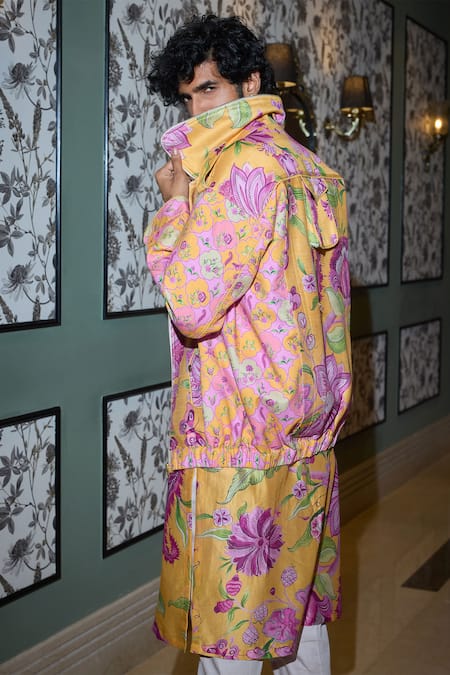 Mahima Mahajan Kesar Flower Print Bomber Jacket & Kurta Set 