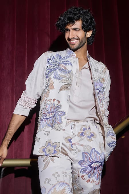 Buy Mahima Mahajan Blue Chanderi, Cotton Sequins, Beads, Zari Ocean Floral Embroidered Bundi Set Online at Aza Fashions Buy_Mahima Mahajan_Blue Chanderi, Cotton Sequins, Beads, Zari Ocean Floral Embroidered Bundi Set _Online_at_Aza_Fashions