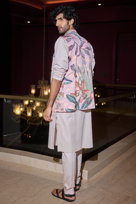Mahima Mahajan Carnation Leaf Print Bundi & Kurta Set 