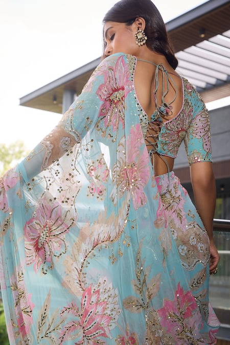 Mahima Mahajan Bloom Print Sequin Embellished Pre-Draped Saree 