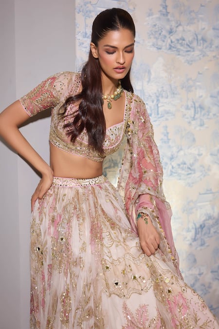 Buy Mahima Mahajan Pink Organza Mirrors, Sequins, Embroidery Bloom Print And Embellished Lehenga Set Online at Aza Fashions Buy_Mahima Mahajan_Pink Organza Mirrors, Sequins, Embroidery Bloom Print And Embellished Lehenga Set _Online_at_Aza_Fashions
