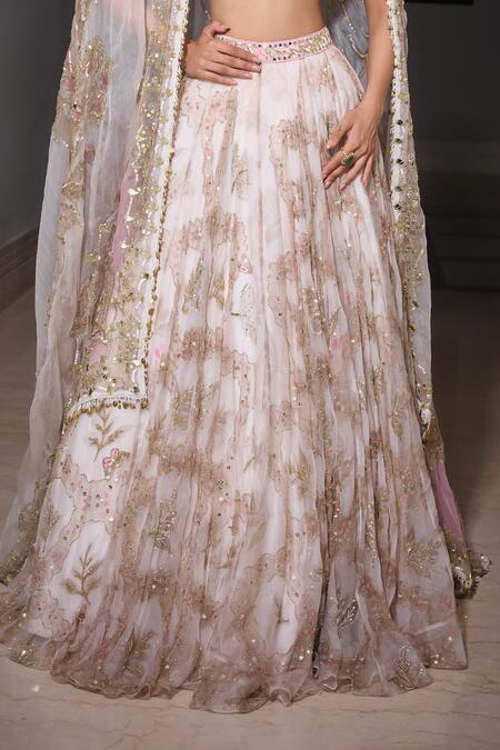 Mahima Mahajan Pink Organza Sequins, Mirrors, Embroidery Asymmetric Flora Bloom Lehenga Set Online at Aza Fashions Mahima Mahajan_Pink Organza Sequins, Mirrors, Embroidery Asymmetric Flora Bloom Lehenga Set _Online_at_Aza_Fashions