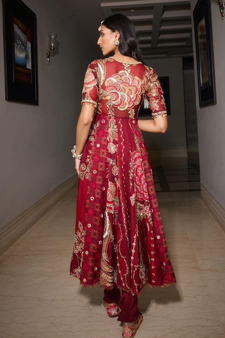 Mahima Mahajan Sindoori Red Embroidered Anarkali Set 