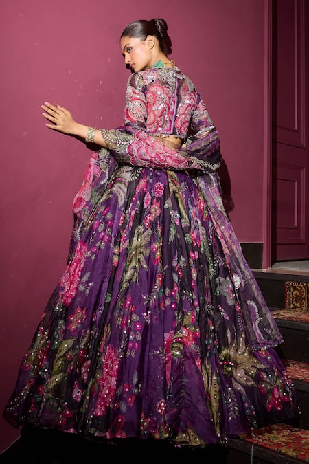 Mahima Mahajan Floral Embroidered Purple Lehenga Set 
