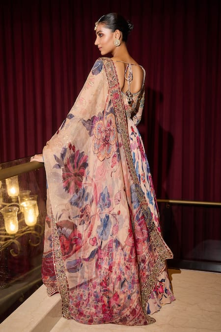 Mahima Mahajan Beige Floral Embroidered Anarkali Set 