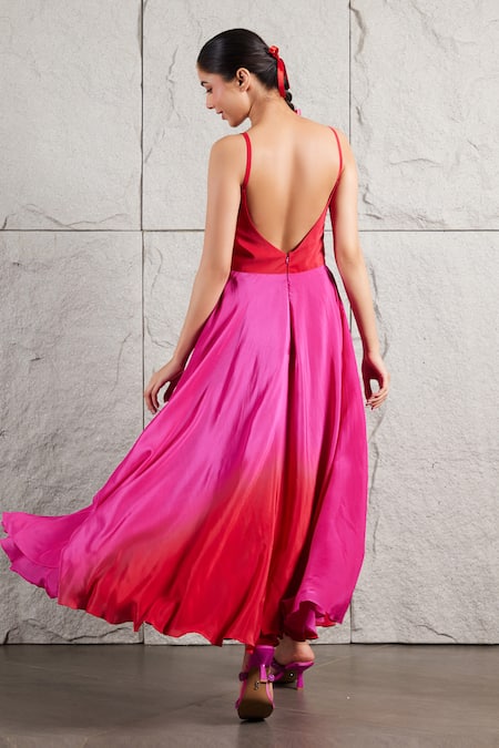 Kiran Kalsi Red A-Line Ombre Flared Dress 