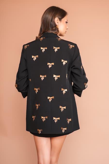 Kyra By Nina + Deepika Sequined Bow Embroidered Blazer 
