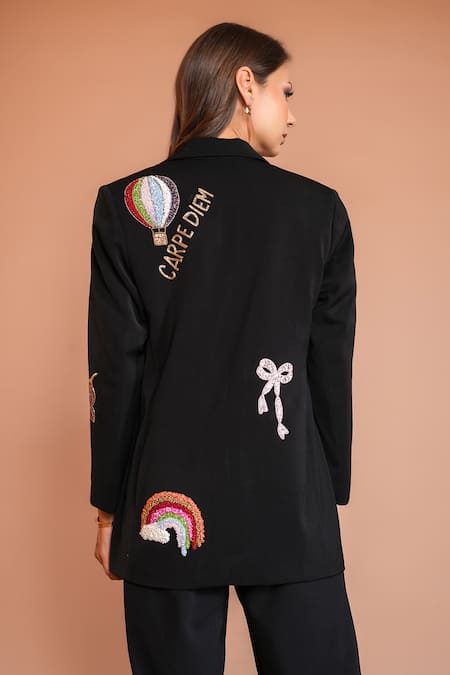 Kyra By Nina + Deepika Black Embroidered Doodle Blazer 