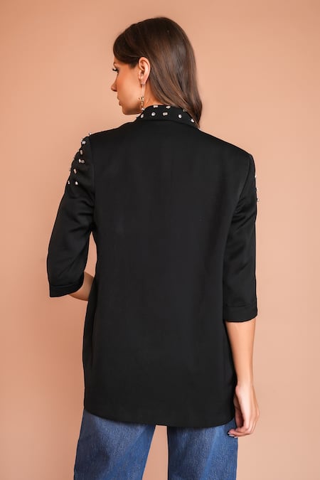 Kyra By Nina + Deepika Black Crystal Embroidered Blazer 