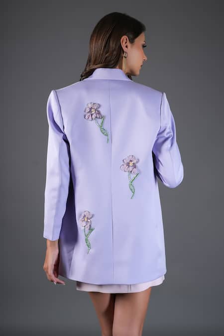 Kyra By Nina + Deepika Lavender Floral Embroidered Blazer 