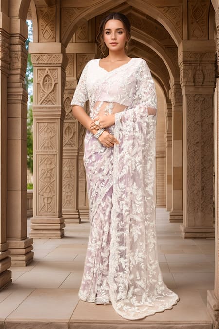 Kalighata Floral Thread Embroidered Saree With Blouse 