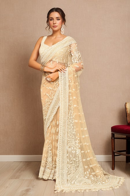 Kalighata Vanya Floral Embroidered Saree With Blouse 