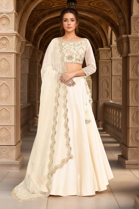 Kalighata Sage Hand Embroidered Blouse & Lehenga Set 