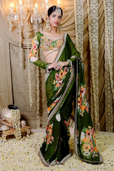 Foram Patel Bloom Print Pre-Draped Saree With Blouse 