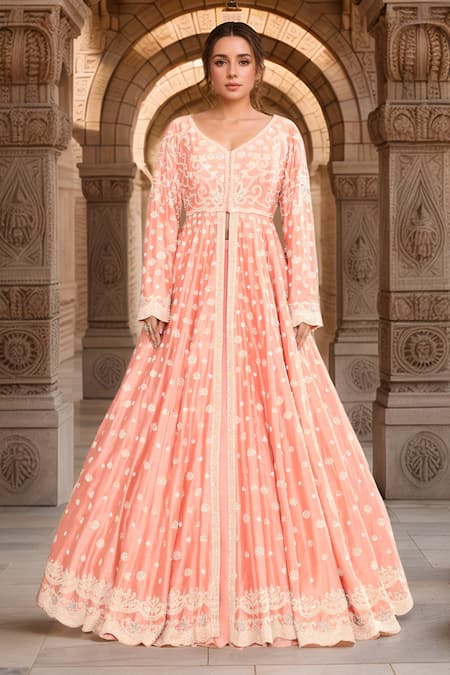 Kalighata Sunrise Floral Embroidered Anarkali With Lehenga 