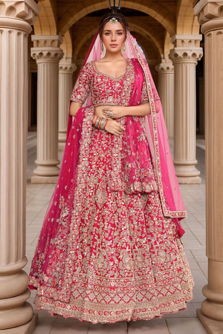 Kalighata Aasmani Floral Hand Embroidered Bridal Lehenga Set 