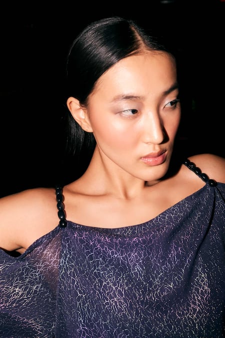 Buy_Kangana Trehan_Blue Georgette Crystals Scoop Neck Embroidered Mini Dress _Online_at_Aza_Fashions