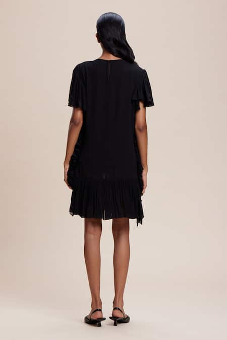 Kangana Trehan Black Floral Embellished Ruffle Dress 