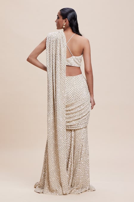 Kangana Trehan Sequin Embellished Pre-Draped Saree Set 
