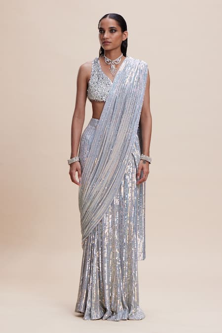 Kangana Trehan Embellished Pre-Draped Saree & Tassel Blouse 