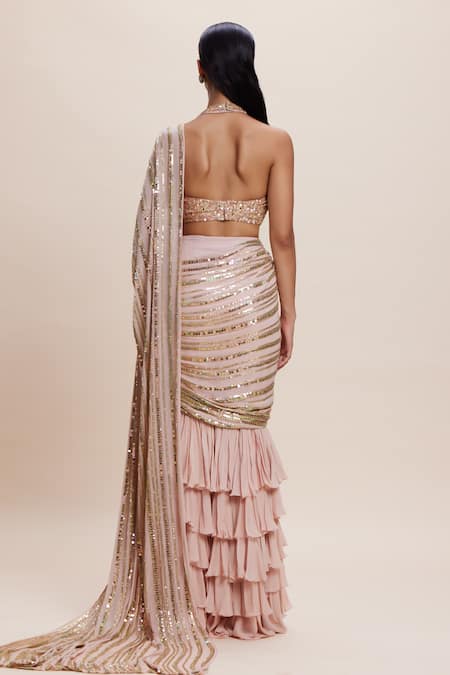 Kangana Trehan Sequin Embellished Ruffle Pre-Draped Saree 