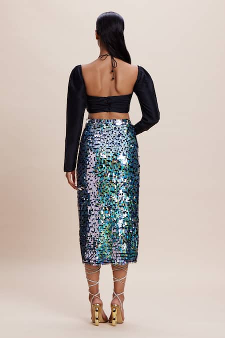 Kangana Trehan Black Sequin Embellished Skirt Set 