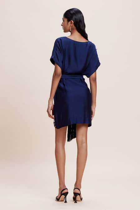 Kangana Trehan Midnight Blue Placement Embellished Dress 