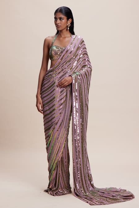 Kangana Trehan Bead Embellished Pink Saree Set 