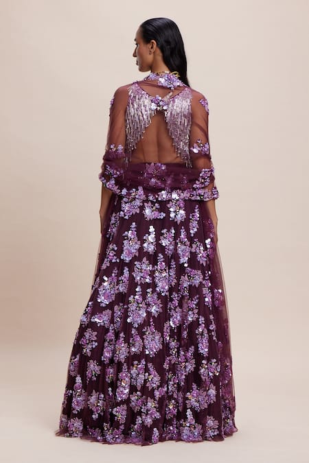Kangana Trehan Purple Floral Embellished Lehenga Set 