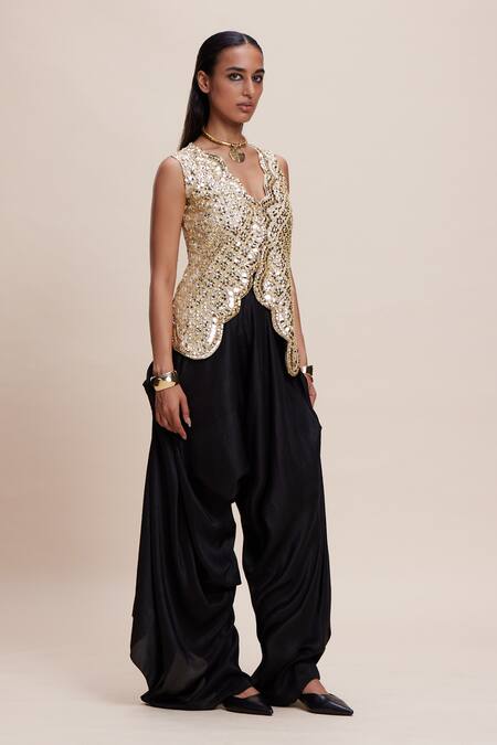 Buy Kangana Trehan Black Cotton, Crepe, Silk Sequins Scoop Neck Floral Embellished Dhoti Pant Set Online at Aza Fashions Buy_Kangana Trehan_Black Cotton, Crepe, Silk Sequins Scoop Neck Floral Embellished Dhoti Pant Set _Online_at_Aza_Fashions