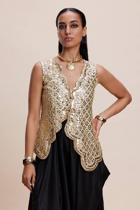 Shop Kangana Trehan Black Cotton, Crepe, Silk Sequins Scoop Neck Floral Embellished Dhoti Pant Set Online at Aza Fashions Shop_Kangana Trehan_Black Cotton, Crepe, Silk Sequins Scoop Neck Floral Embellished Dhoti Pant Set _Online_at_Aza_Fashions