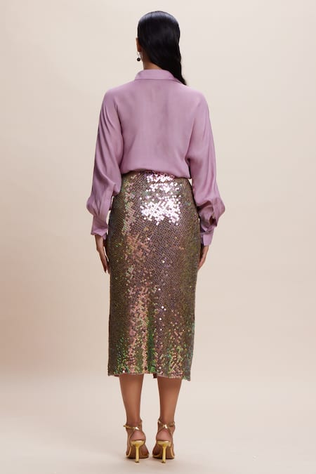 Kangana Trehan Samba Pink Sequin Embellished Slit Skirt 