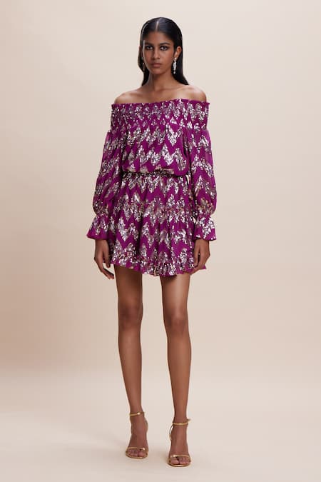 Kangana Trehan Chevron Sequin Embellished Pink Dress 