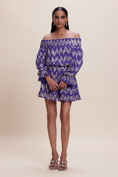 Kangana Trehan Chevron Sequin Embellished Short Dress 