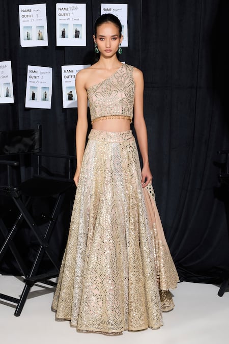 Buy Twenty Nine Gold Tulle Mirrors Ombre Kalidar Work Lehenga Buy_Twenty Nine_Gold Tulle Mirrors Ombre Kalidar Work Lehenga